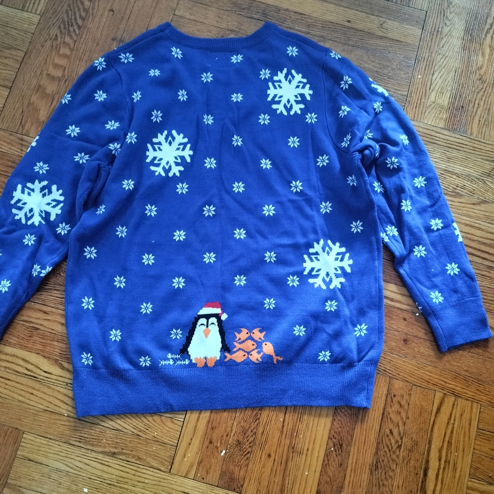 Blue Penguin and Snowflake Sweater
